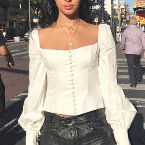 Orseund Iris Victorian corset bustier milkmaid blouse top in Ivory XS